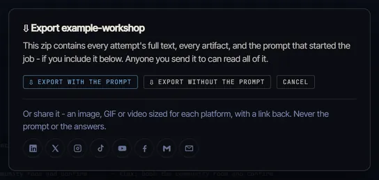Export dialog with choices to export with the prompt, without it, or cancel